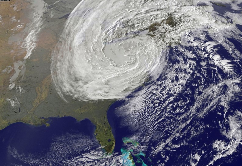 Visible satellite image of Hurricane Sandy