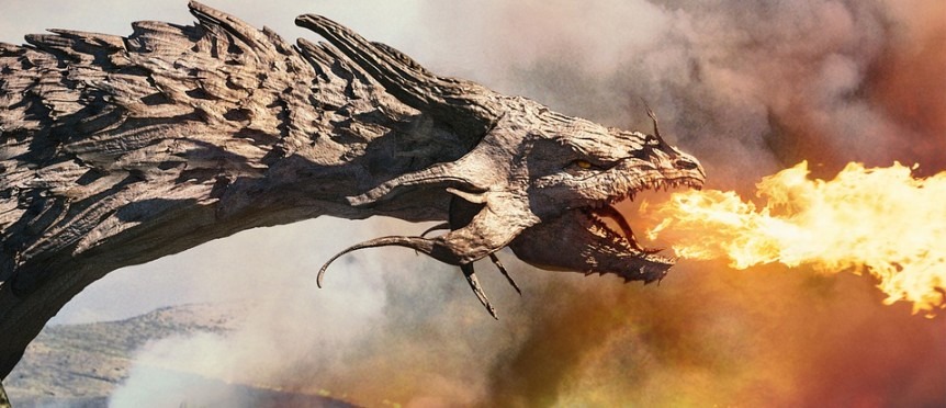 a CGI dragon firing flame