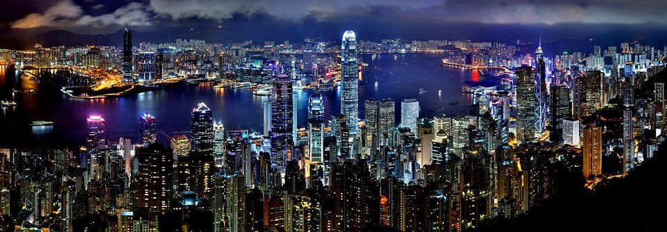 panorama shot of Hong Kong’s skyline at night