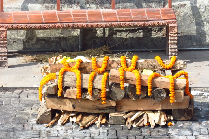 Funeral pyre at the Hindu Pashupatinath Temple, Kathmandu, Nepal