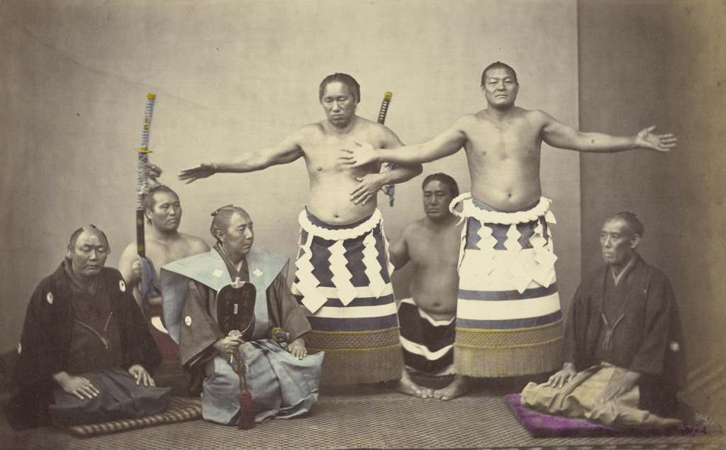 The 11th Yokozuna, Shiranui Kōemon and the 13th Yokozuna, Kimenzan Tanigorō (1866)