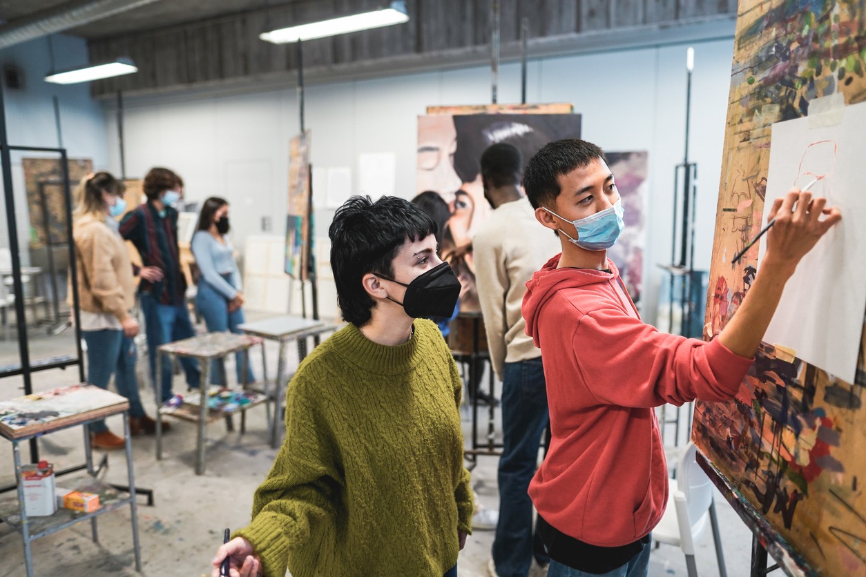 students in art room